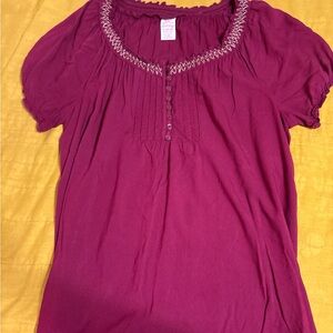 Faded Glory Pink Puff Sleeve Smocked Blouse